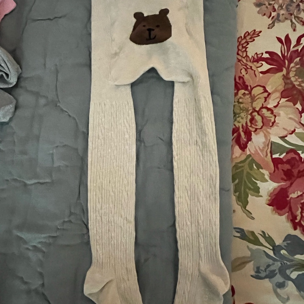Cute Bear Face White Tights